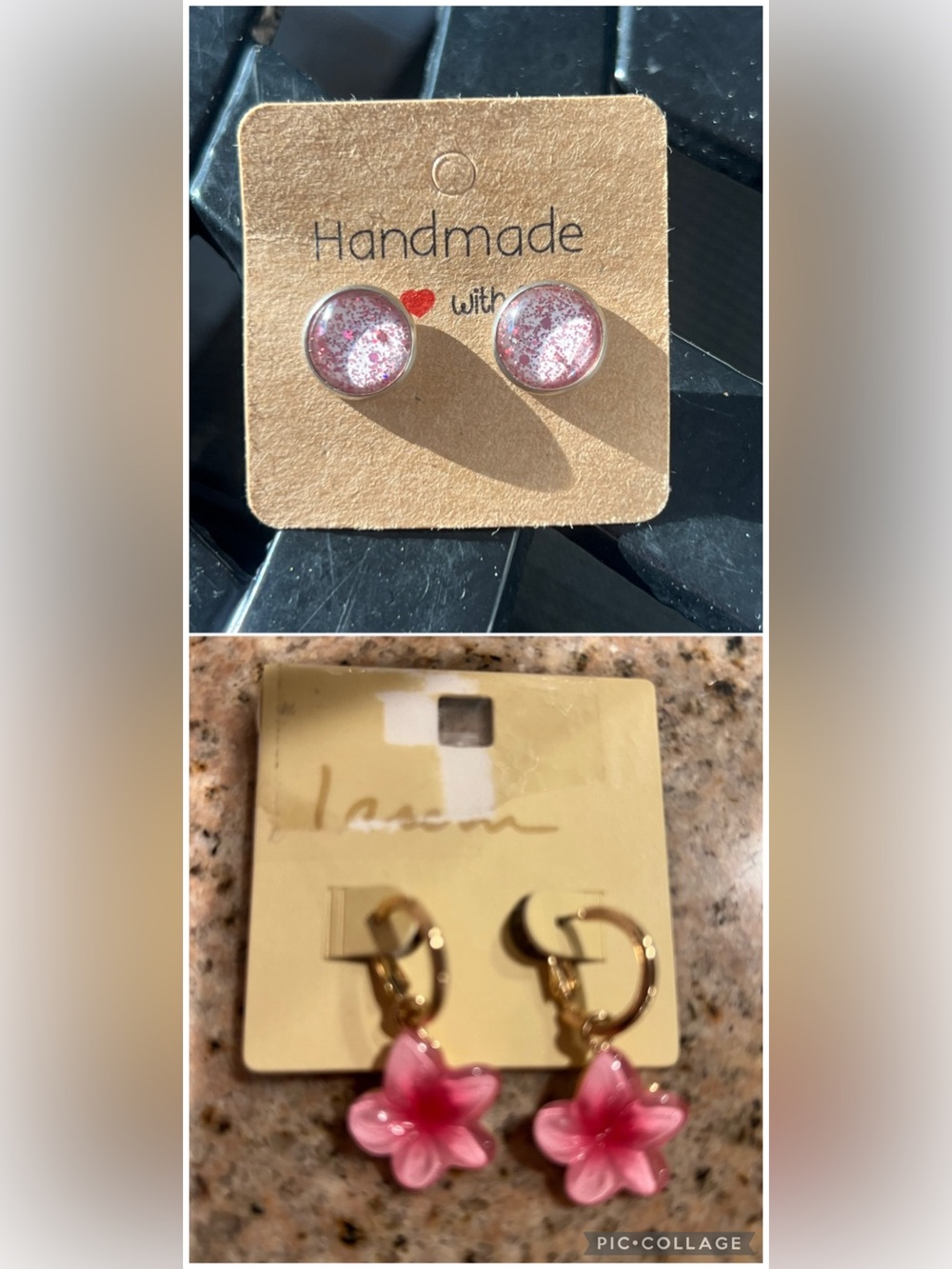 Luau Gold Hoop and Circle bedazzled  pink Earrings